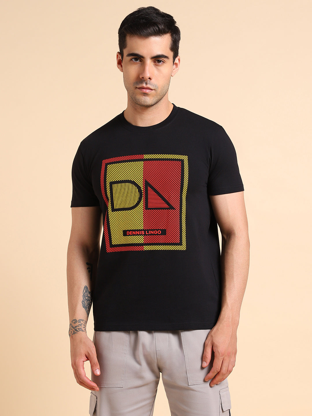 Dennis Lingo Printed Slim Fit Cotton T-shirt Black S Cotton