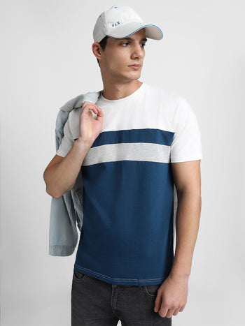 Men's Cotton Off White Solid Crew Neck T-Shirt