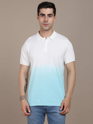 Men's Spread Collar Regular Fit Ombre Blue T-shirt