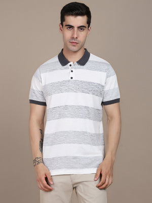 Men's Striped Polo Collar Pure Cotton T-shirt