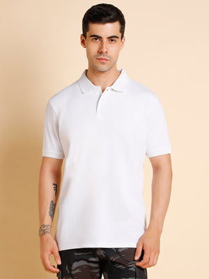 Men's Slim Fit  Solid White Polo T-Shirt