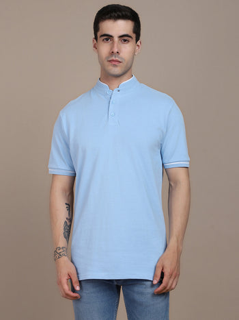 Men's Solid Blue Polo T-shirt