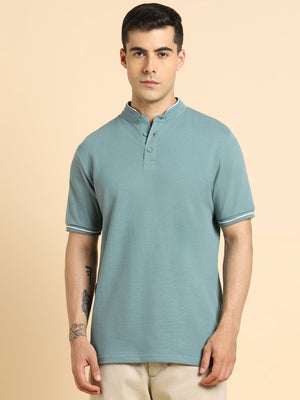 Men's Sea Green Polo Collar T-shirt