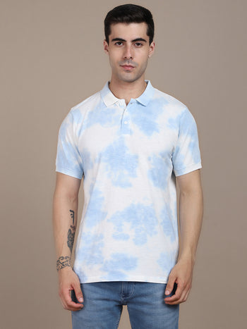 Men's Polo Collar Blue Dyed Casual T-shirt