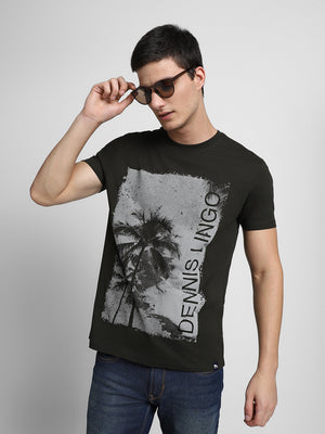 Men's Olive Graphic print casual T-Shirt
