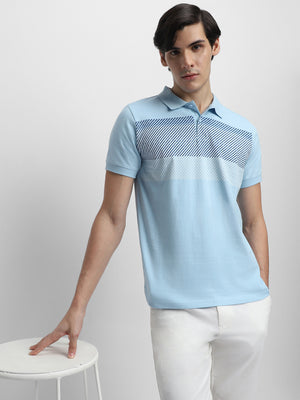 Men's Spread Collar Regular Fit Stripes Light Blue T-shirt