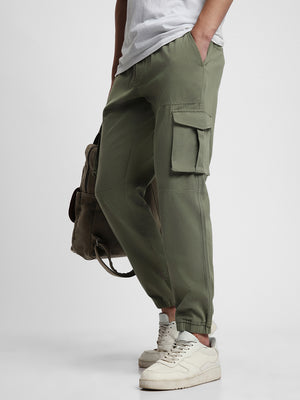 Men's Green Slim Fit Cargo Joggers