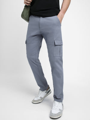 Men's Blue Slim Fit Cargos Trousers