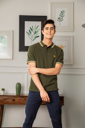 Men's Casual Slim Fit T-Shirt Half Sleeves Polo Neck Solid Pure Cotton T-Shirt