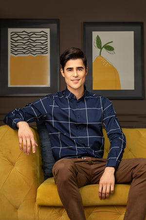 Men's Cotton Checkered Button Down Slim Fit Casual Shirt