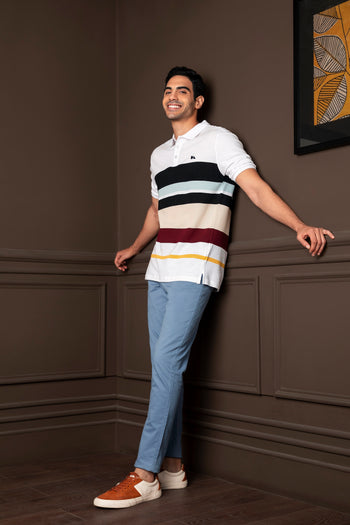 Men's White Slim Fit Cotton Polo Tshirt