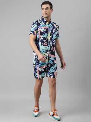 Men's Slim Fit Rayyon Coords Printed Sets  (S104) (Blue)