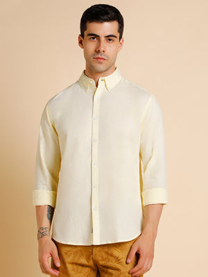 Men's Button Down Collar Regular Fit Solid Yellow Shirts