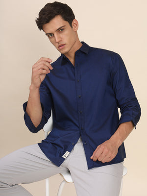Men's Slim Fit Blue Solid Button Down Collar & Full Sleeves Casual Shirt