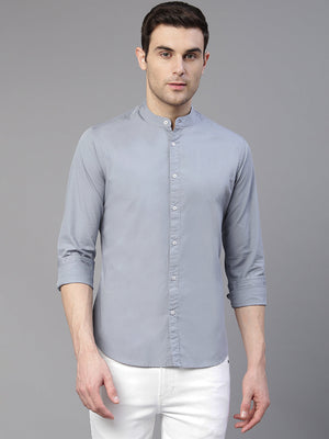 Men's Solid Sea Blue Slim Fit Cotton Casual Shirt