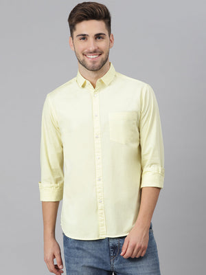 Men's Cotton Yellow Green Solid Casual Shirt