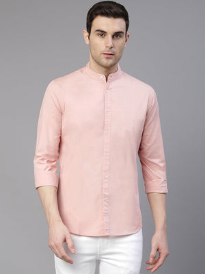 Men's Solid Dusty Peach Slim Fit Cotton Casual Shirt