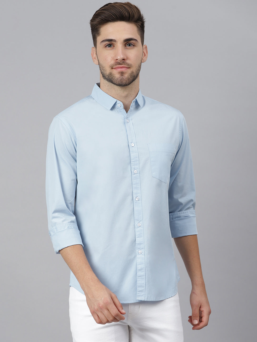Dennis Lingo Men's Cotton Sky Blue Solid Casual Shirt – DENNIS LINGO