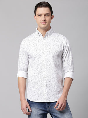 Men's White Slim Fit Printed Casual Shirt