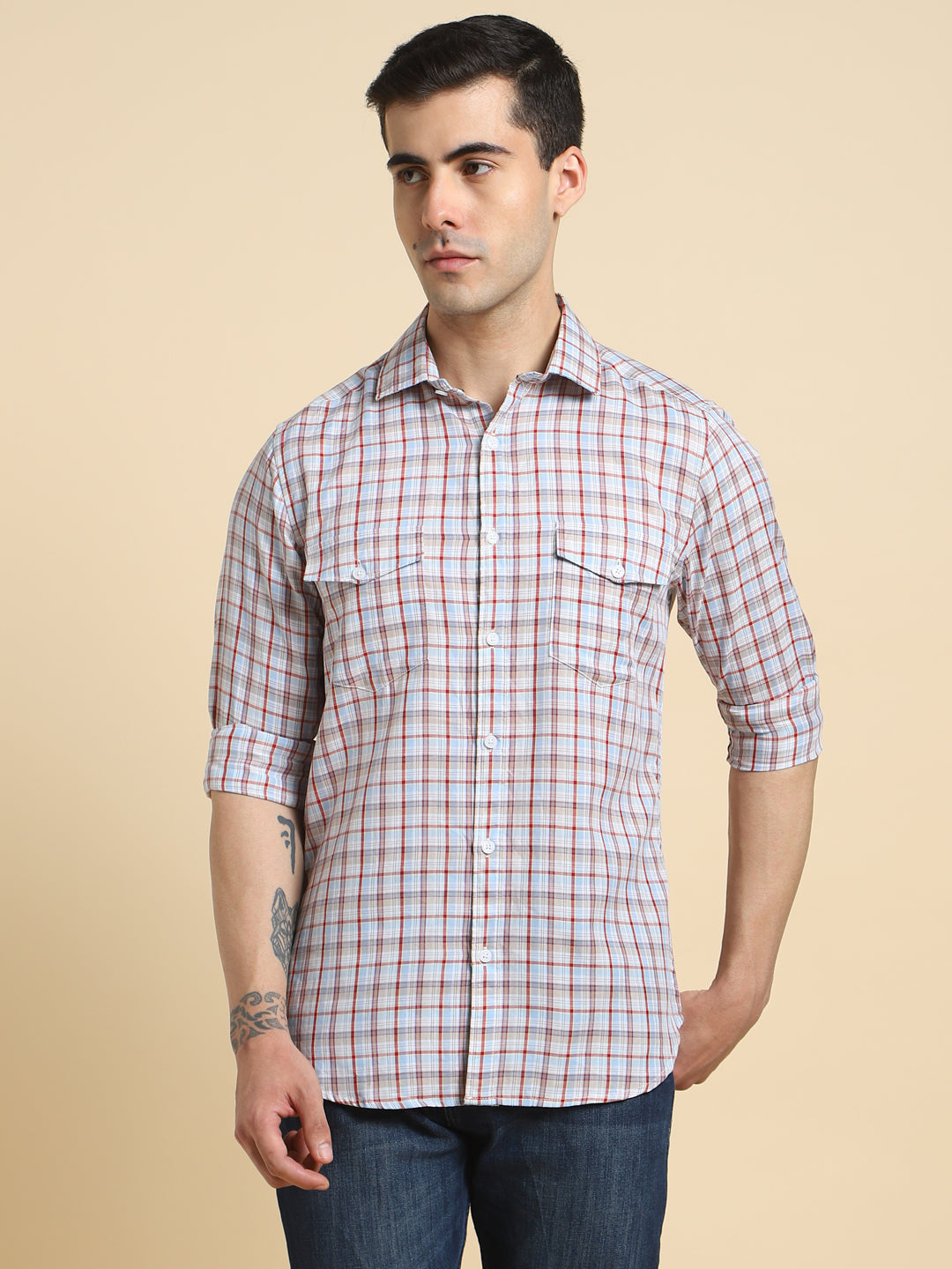 Men's Slim Fit Checked Cotton Casual Shirt – DENNIS LINGO