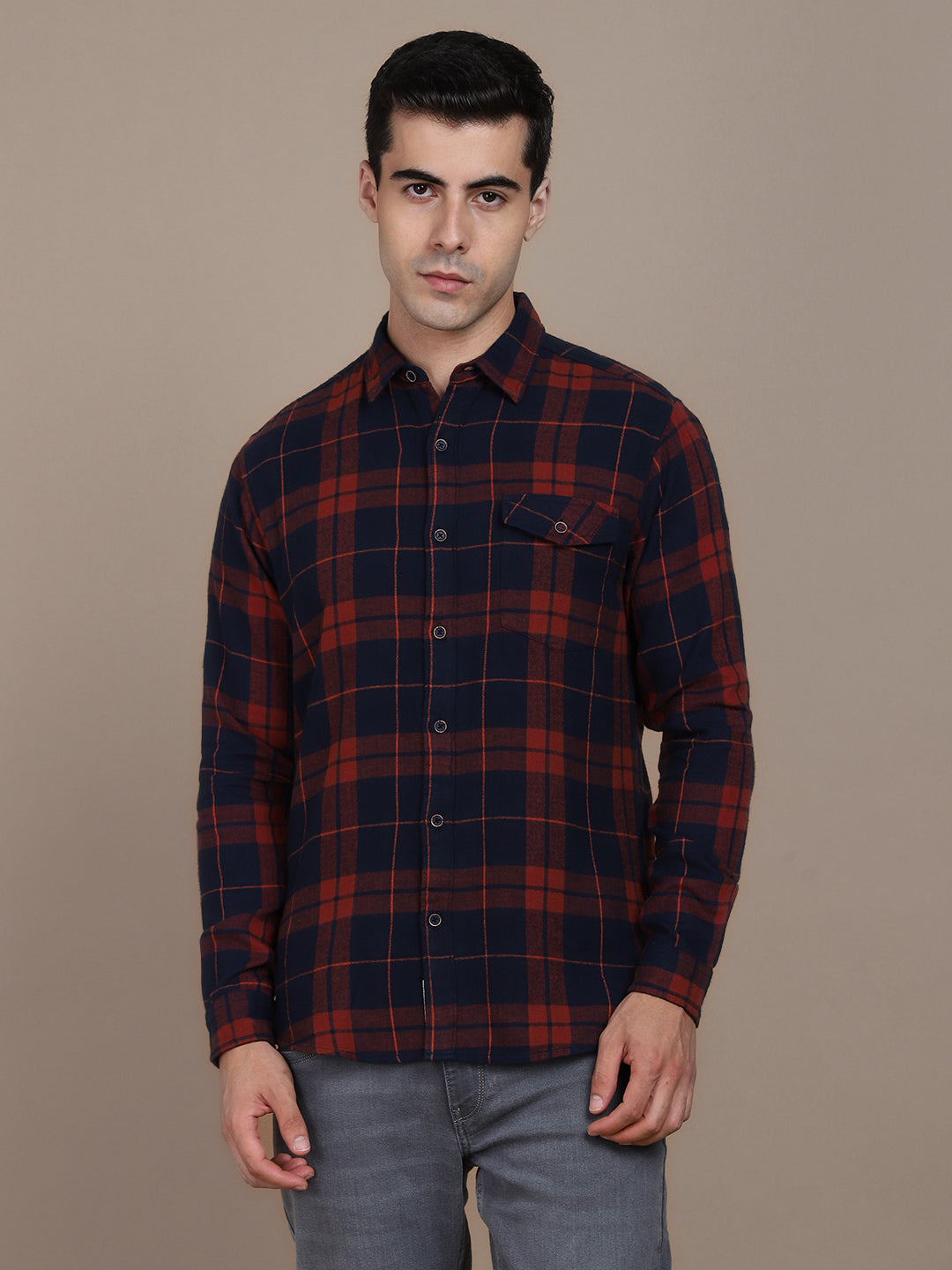 Dennis Lingo Men's Regular Collar Slim Fit Checks Grey Casual Shirts ...