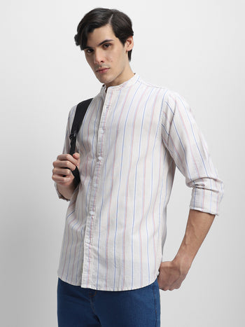 Men's Mandarin Collar Full Sleeves Khaki Shirt