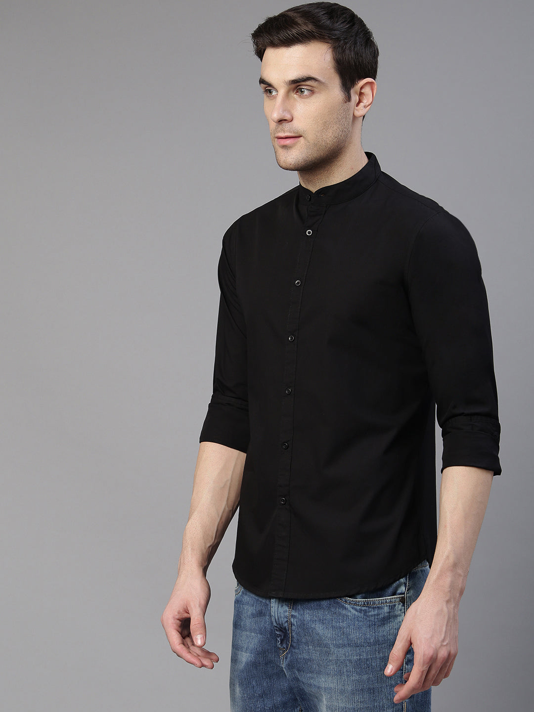 Dennis Lingo Men's Casual Shirt - 100% Cotton Slim Fit Full Sleeve Shirt, Black, Size Small