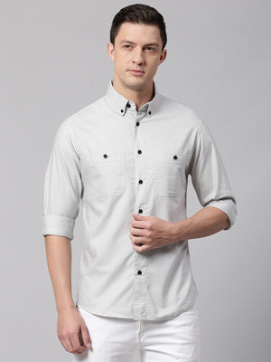 Men's Grey Slim Fit Casual Cotton  Shirt