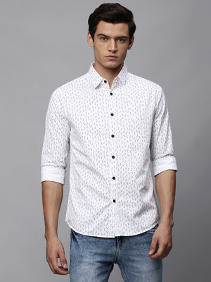 Men's White Slim Fit Printed Casual Shirt