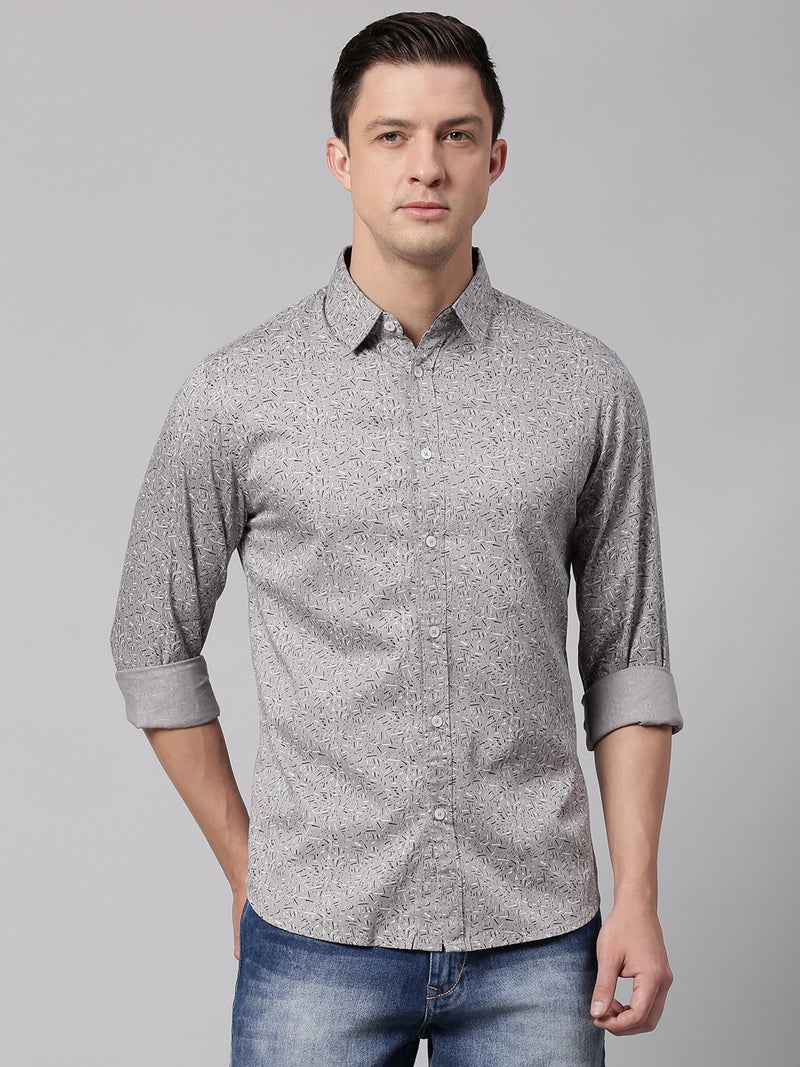 Men's Grey Slim Fit Printed Casual Shirt – DENNIS LINGO