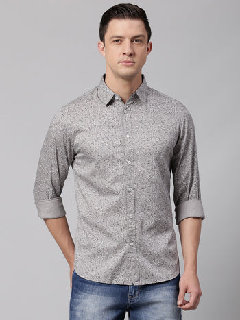 Men's Grey Slim Fit Printed Casual Shirt