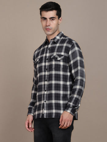 Men's Regular Collar Slim Fit Print Black Casual Shirts