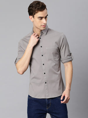 Men's Spread Collar Regular Fit Solid Sage Green Casual Shirt