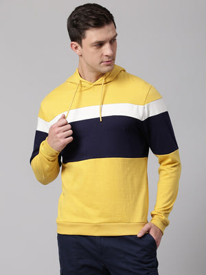 Mens Long-Sleeve Colourblocked Hoodie - Lightweight Casual Winterwear (Ochre)